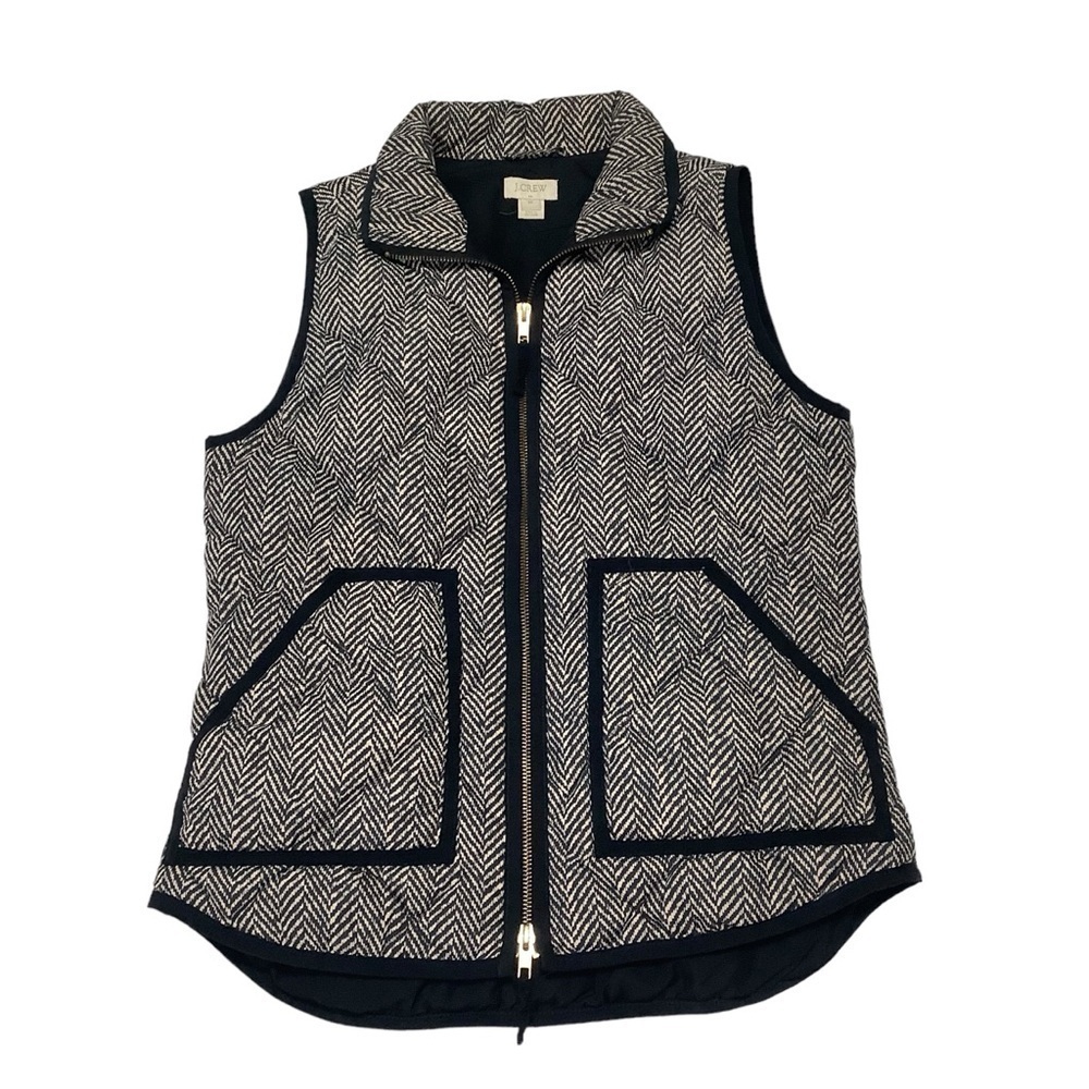 J Crew Factory Down Blend Vest Sz XS Gold Blend Herringbone Pattern